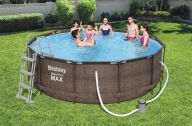 Bestway Steel Pro Max™ Pool Frame Pool-Set, 366 x 100 cm, mit Filterpumpe, rund, Rattanoptik 56709