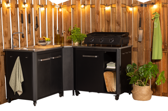 COZZE Outdoor Küche/- Küchenzeile mit Edelstahl Arbeitsfläche 160 x 190 cm